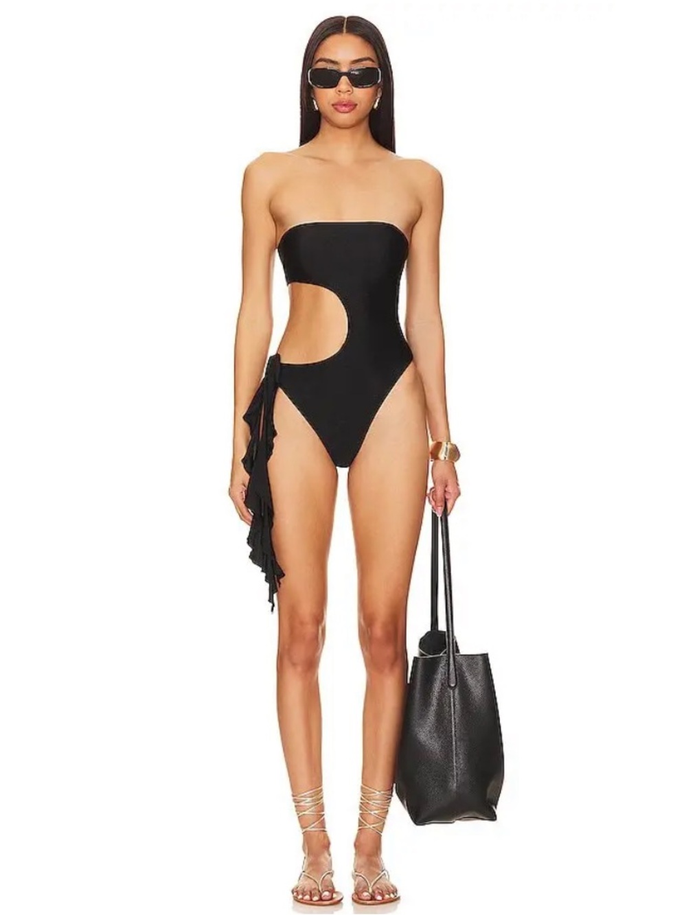 Michael Costello Strapless Cutout One Piece Swimsuit - Black